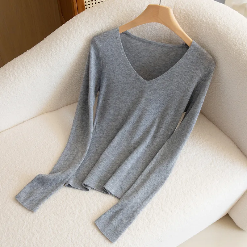 2023 New Cashmere Sweater Women V-Neck Autumn and Winter  Loose Pullover Solid Color Cashmere Sweater Women