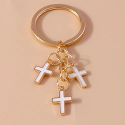 Pretty Enamel Crosses Keychain Charms Religious Keyring Pendants for Car Key Holder Handbag Accessories DIY Jewelry Gifts