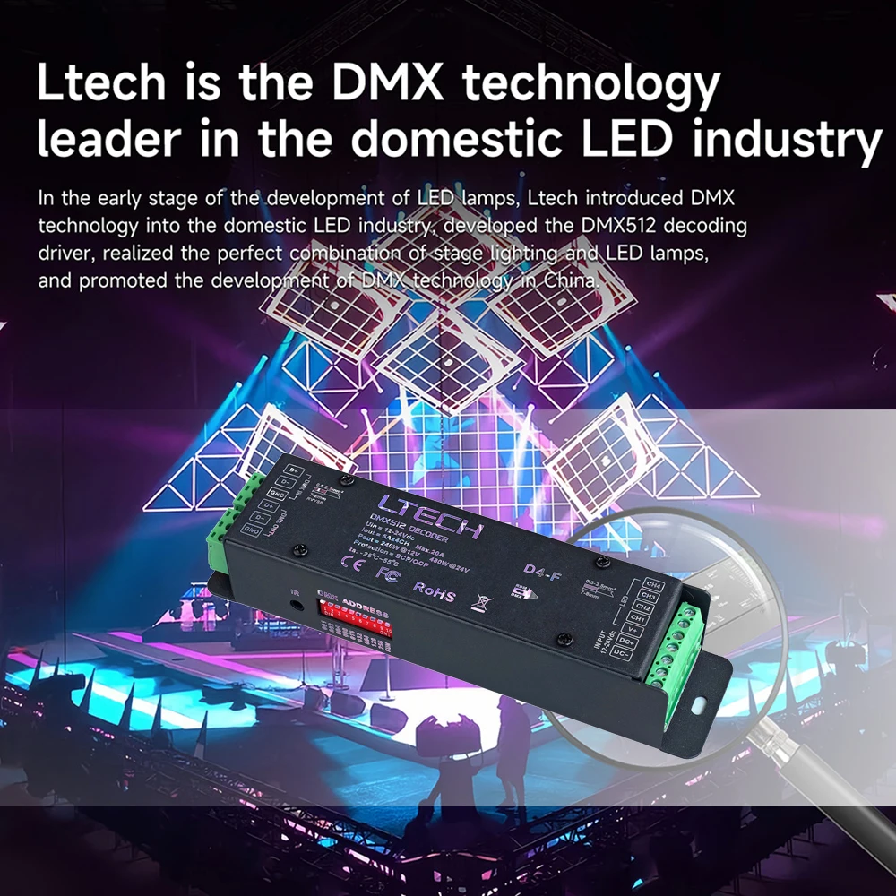LTECH D3-L DC5-24V DMX/RDM 3/4CH 6A CV DMX512 Signal Bi-Directional Communication XLR 3Pin+RJ45 Decoder For  RGB/RGBW LED Lamps