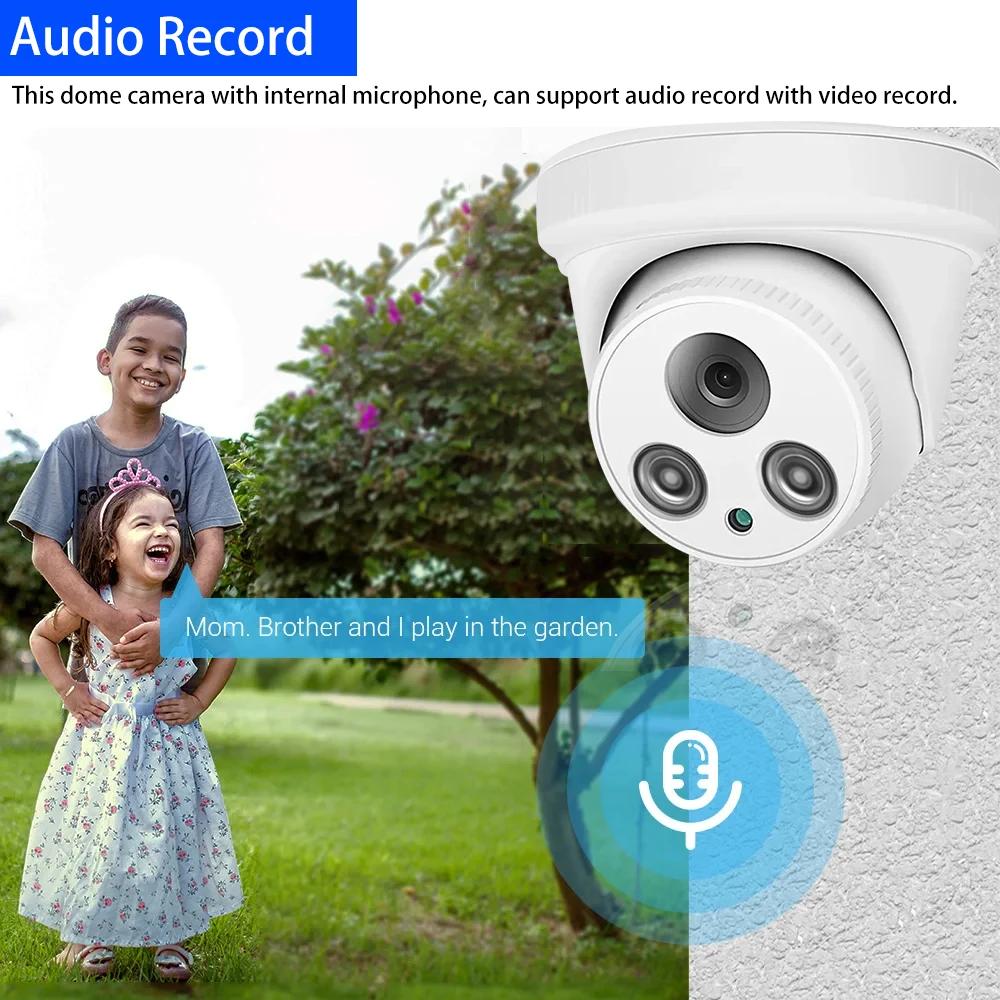 Color Night Vision 4K 8MP POE IP Camera Smart Audio Record AI Human Detection IP66 Waterproof Security Monitoring Dome Camera