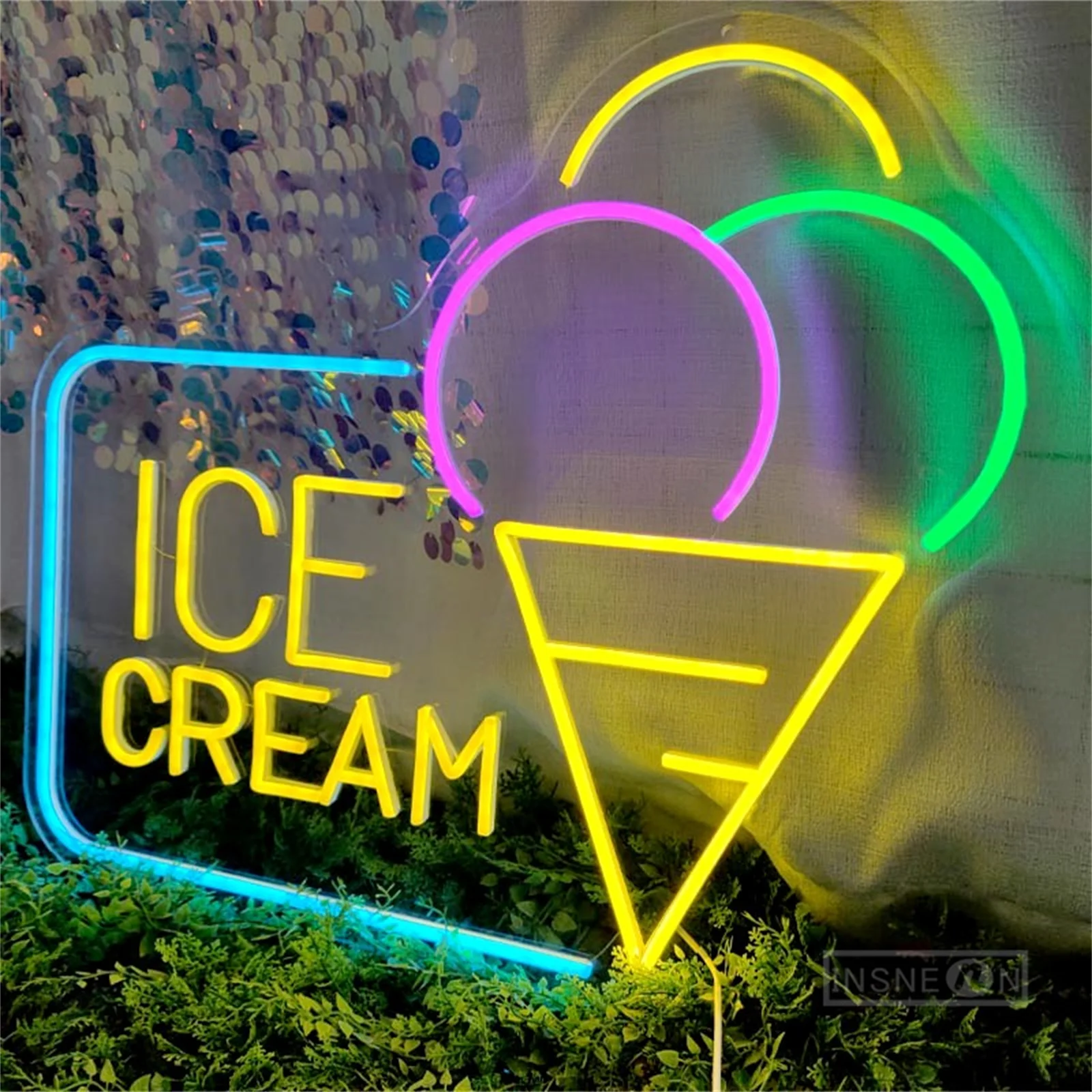 Neon Sign LED Ice Cream Signboard Shop Store Neon Light Room Wall Decor Art Bedroom Neon Lamp Business Advertising Night Light