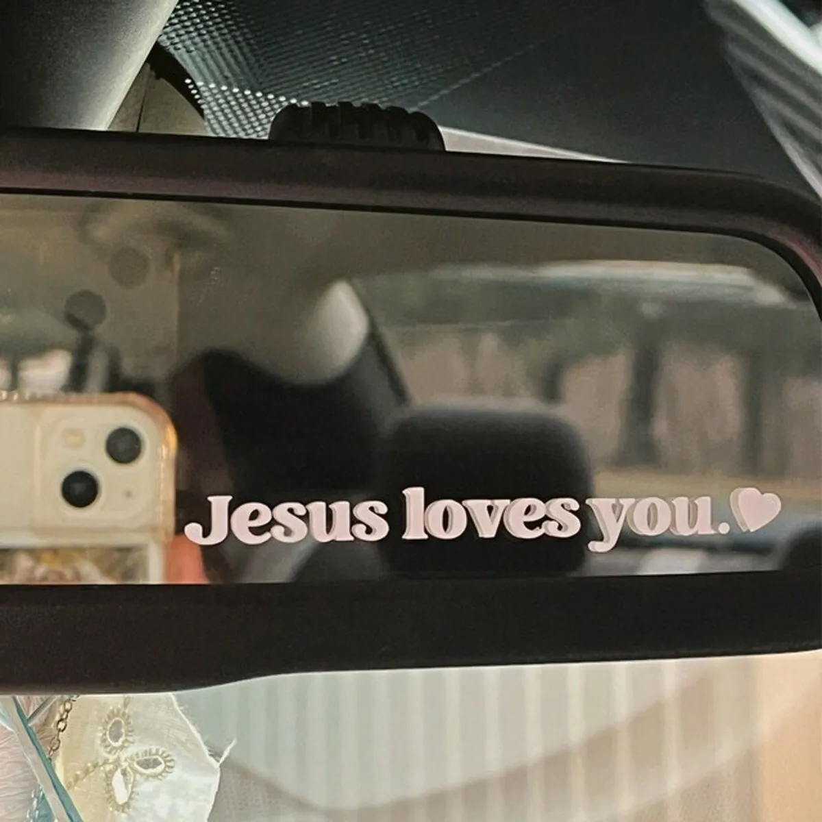 

1pc Inspirational Message Car Rearview Mirror Sticker - Soft Pink Font with Heart