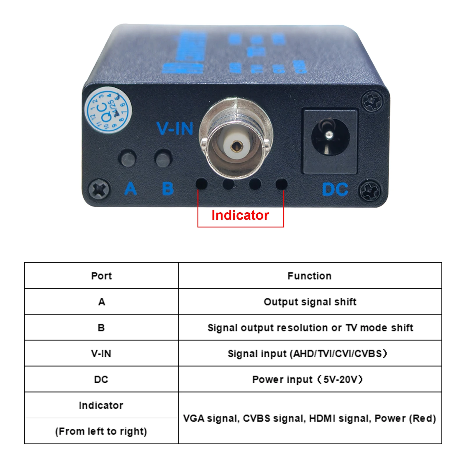 Video Converter 4in1 HD Video Signal TVI AHD CVI CVBS To HDMI VGA CVBS Convertor AHD To HDMI Signal AHD41 5v-20v Convertor