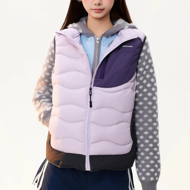 Damska kurtka z dzianiny w retro wzór w kropki, z łączonymi rękawami, na jesień i zimę, nowa, z białego puchu kaczego, z blokami kolorów, stójka, płaszcz dla dziewczyny.