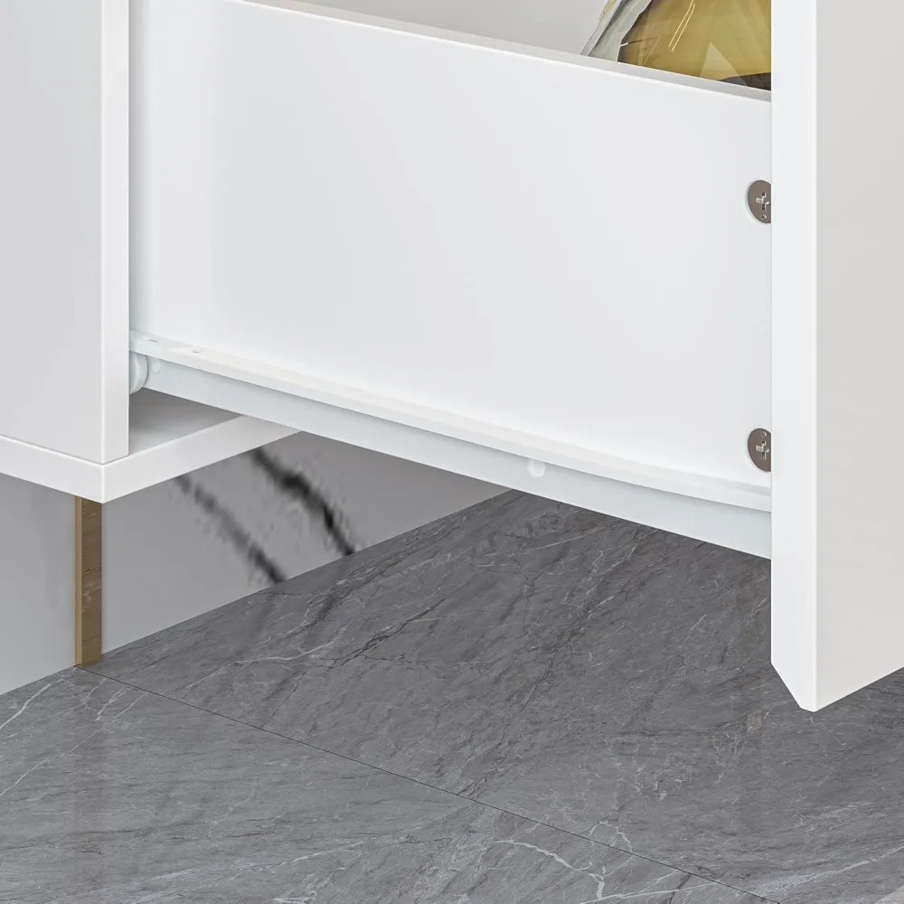 وحدة تحكم وسائط خشبية حديثة مثبتة على الحائط مع أضواء LED لأجهزة التلفاز حتى 70، مركز ترفيه بتصميم عائم #6