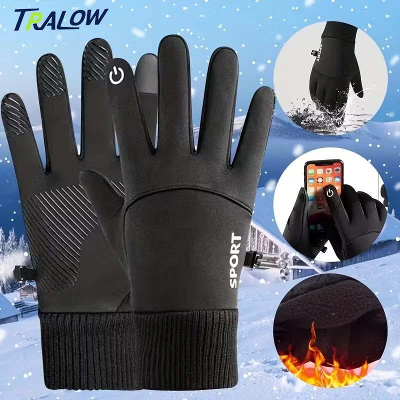 TRALOW Winter Cycling Gloves for Men Women Touchscreen & Waterproof Cold Weather Hand Warming Winter For Working Skiing Sport