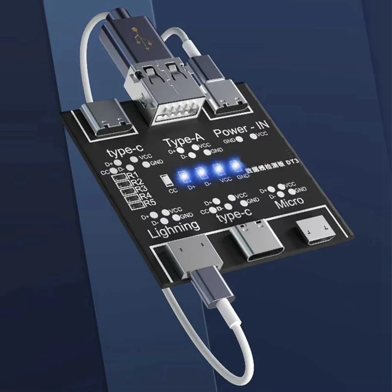ABAE-DT3 Papan Deteksi Kabel Data Penguji Kabel USB untuk IOS Android Tipe-c Papan Uji Sakelar Sirkuit Pendek Tipe Mikro