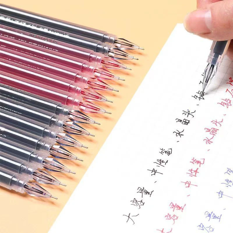6 Pcs/Set Large-capacity Ink Tip Gel Pen Black/Blue/Red Refill Exam Signing Writing School Office Supplies