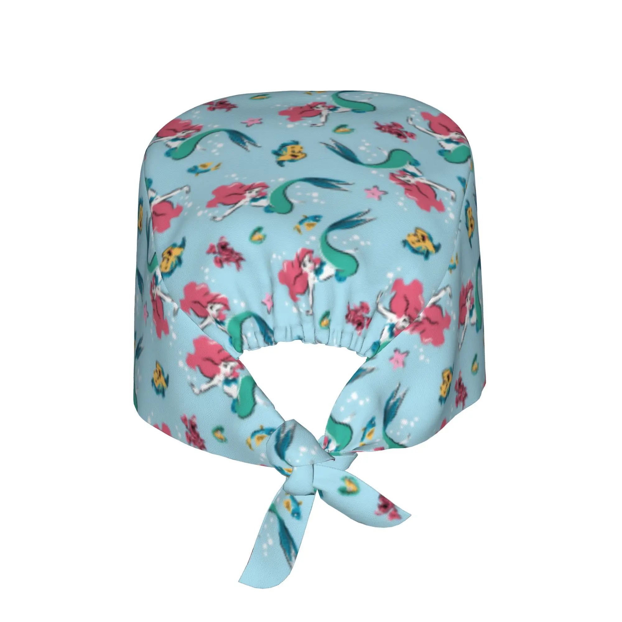 Custom Adjustable Littles Anime Mermaides Working Hat Men Women Fish Manga Scrub Caps Scrub Nursing Doctor Surgeon Cap for Chef