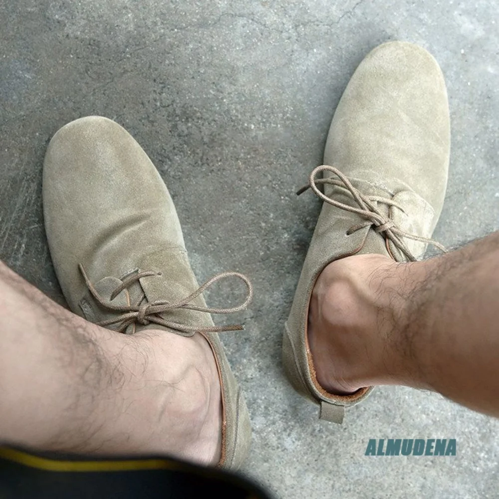 Vintage Style Men Suede Lace-Up Flat Shoes Round Toe Casual Oxford Shoes Comfortable Daily Wear Office Street Commuting Shoes