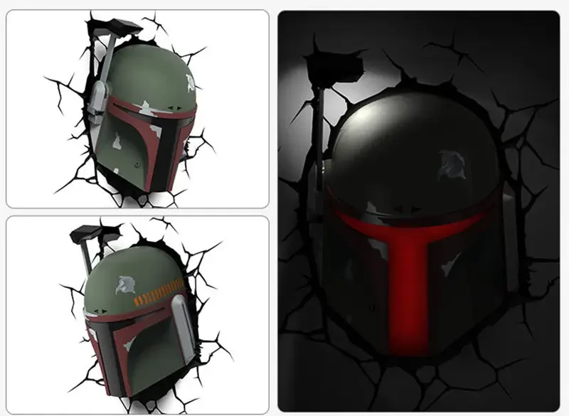 [Funny] Creative Wars Boba Fett helmet figures model 3D Wall Lamp Unique LED light lamp Ornament Home room decorations gift