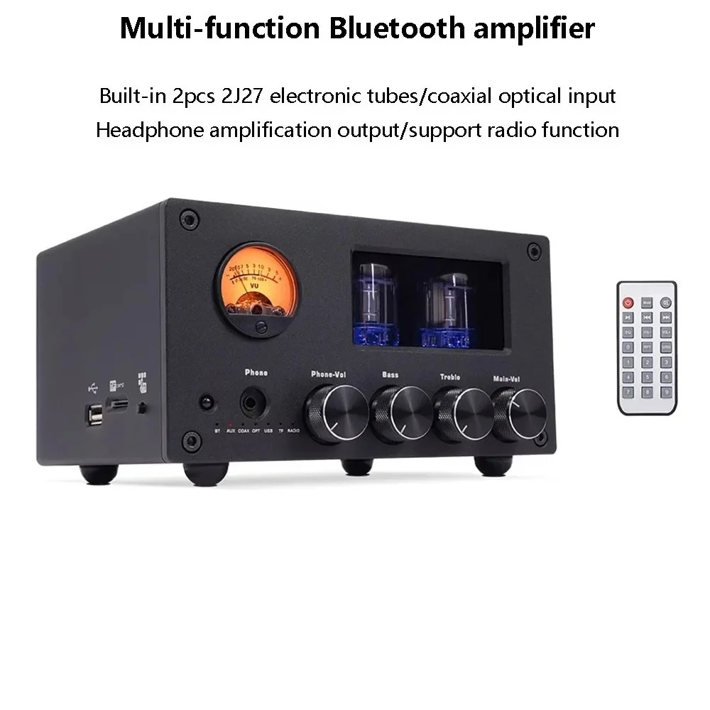 HIFI Tube Audio Power Amplifier 100W Output Power Bluetooth 5.0 Mini Home Amplifier USB TF Card Player IR Remote Controller