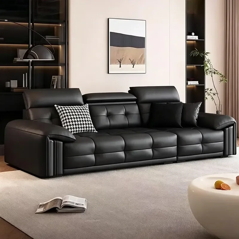 Elegant Brown Italian Leather Sofa Set with Adjustable Backrest Luxurious Comfortable 3 Seater Living Room Furniture