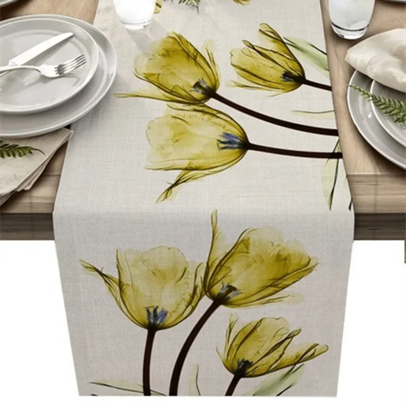 Wedding Tulip Linen Table Rustic Farmhouse Style Table Runner 13X70 Inch,Kitchen Dining Table Decoration for Indoor Outdoor Home