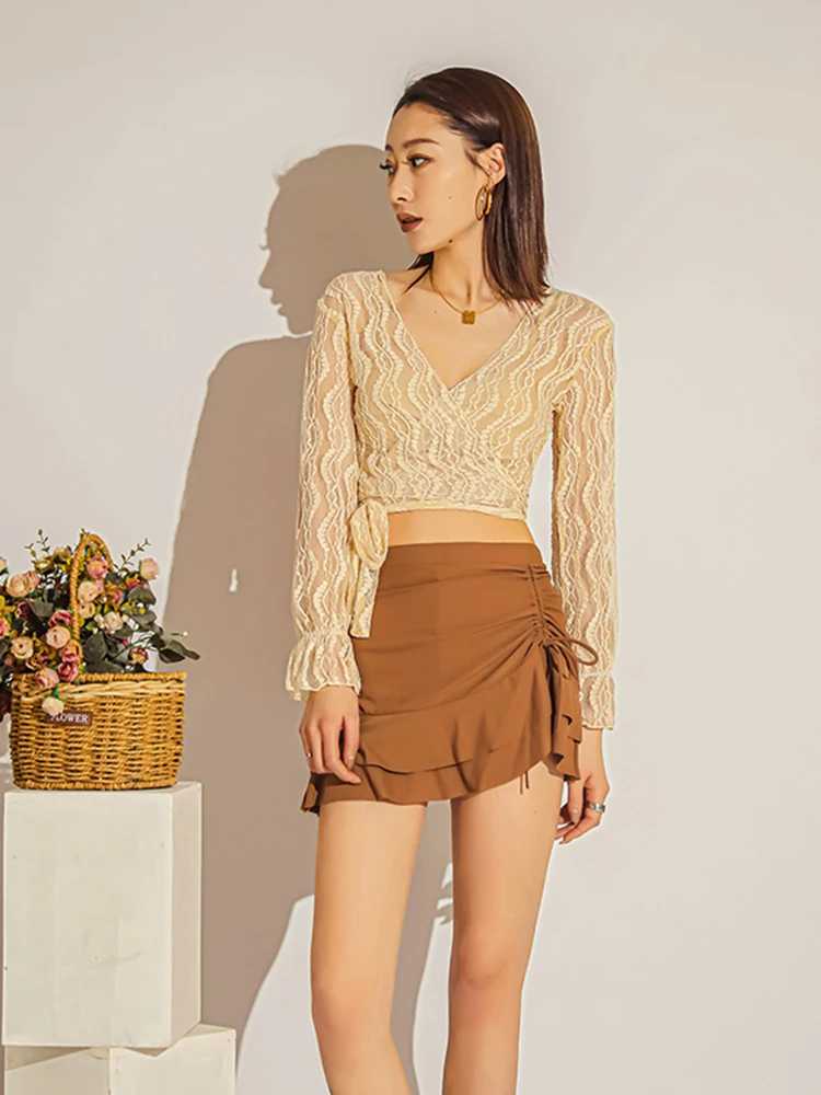 

Original ZF Women's Bikini Set Vintage Conservative Belly Covering Slimming Fairy Sle Sexy Gathered Four-Piece Swimsuit