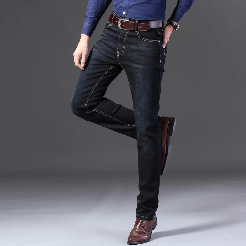 Nuevos pantalones ligeros de lujo elásticos ajustados para hombre, cómodos y suaves pantalones vaqueros informales rectos a la moda de negocios, ropa de marca masculina