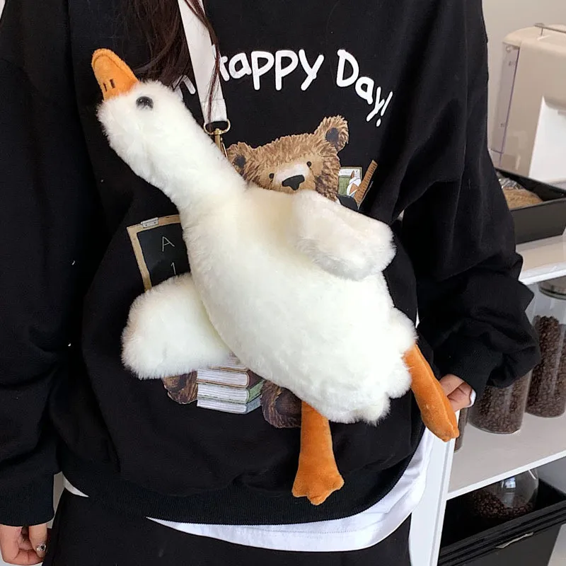 Girl Furry doll duck mobile phone bag 2022 new autumn women cartoon cute shoulder bag fashion net red Goose crossbody bag