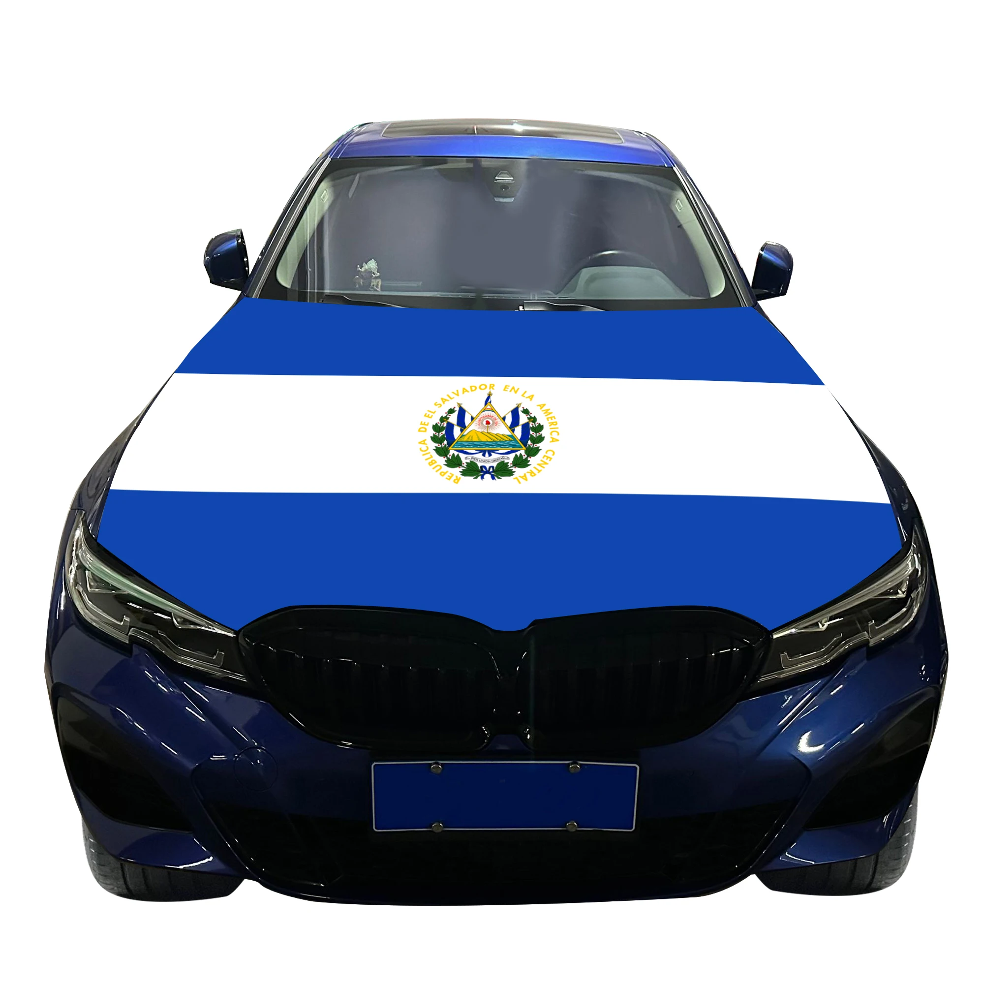 El Salvador Car Hood Cover Flag  Universal Size Elastic Polyester 120x150cm for Car Decor