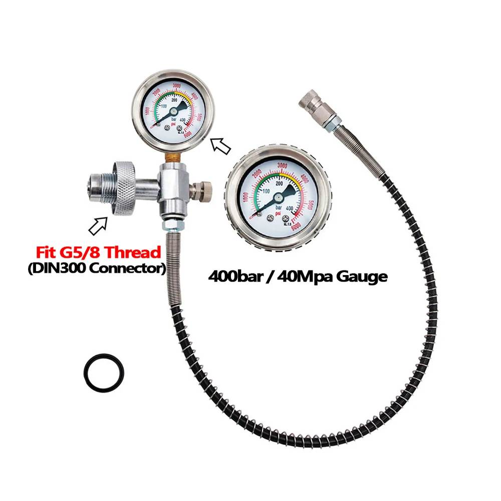 High Pressure DIN Filling Station Charging Adapter Springs Hose 4500psi with G5/8 DIN300 Bar Connector,W/ 8mm QD Or 1/8BSPP QD