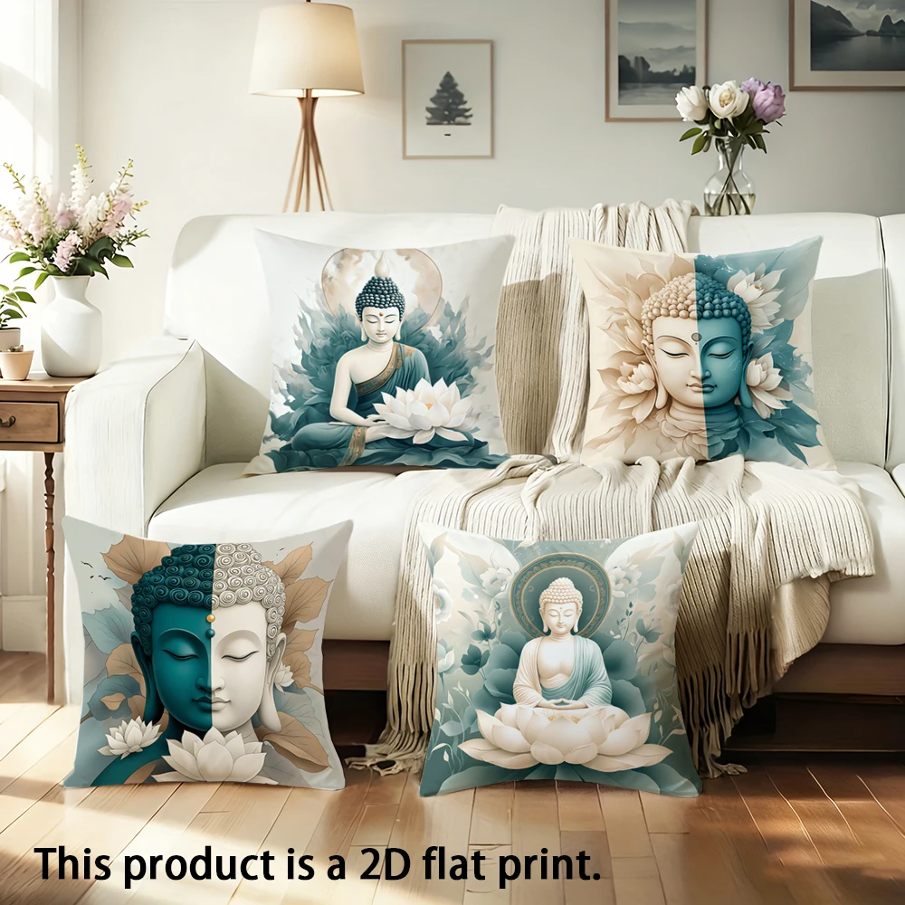 1pc  Buddha Lotus Print Decorative Throw Pillow Covers, Spiritual Zen Home Cushion Cases for Yoga Studio Living Room