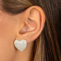 Pendientes de corazón grande de 23mm de alta calidad, aretes de tuerca de circonita cúbica 5A, Iced Out Bling Micro pavimentado, regalo de joyería de amor de moda, 2024