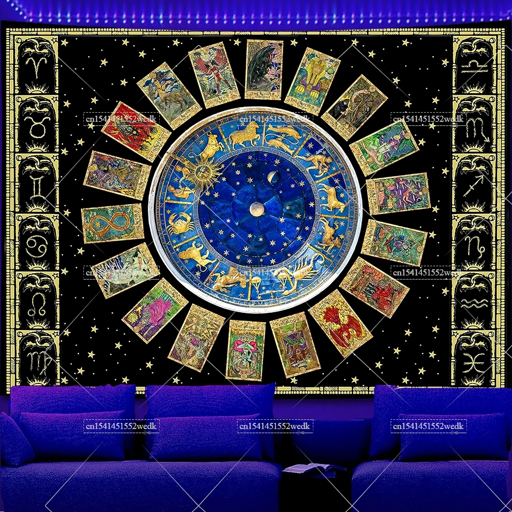 Blacklight زودياك علم التنجيم نسيج الأشعة فوق البنفسجية رد الفعل ستار كوكبة توهج في الظلام نسيج الجمالية النيون التارو المفروشات