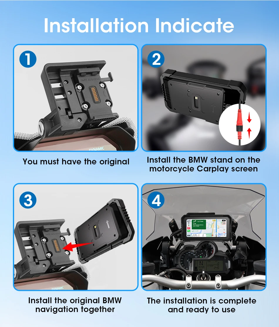 Srnubi Carplay Motorrad für BMW R1200GS/ R1250GS/ R1300GS /S1000XR Moto Navigationsdisplay Android Auto IPX7 Wasserdicht – Detail 10