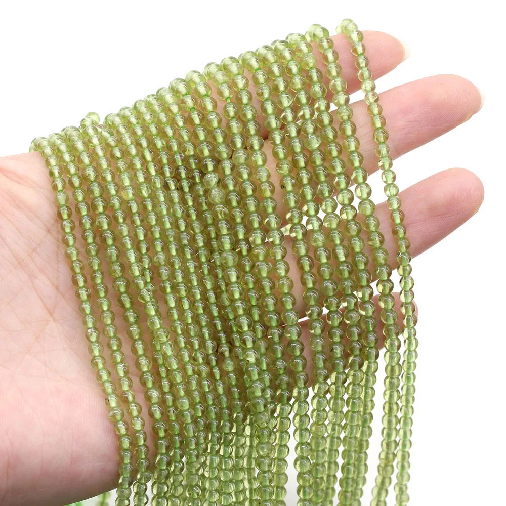 Natural Stone Green Olivine Round Through-hole Beads 2 3 4mm Jewelry Making DIY Necklace Bracelet Accessories Gifts 38cm