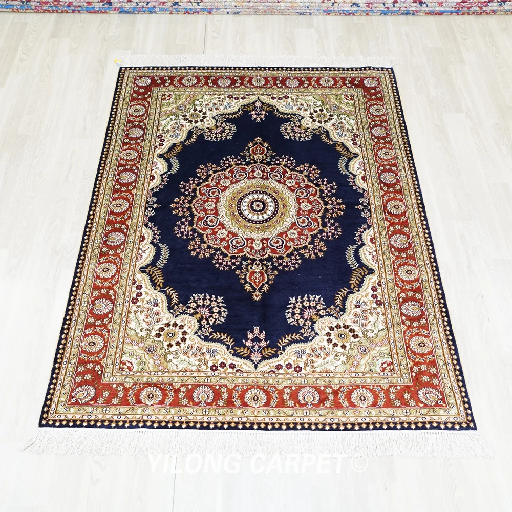 122x183cm Persian Luxury Silk Carpet Blue Vantage Durable Turkish Rugs For Sale (LH873B)