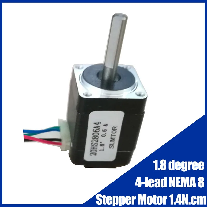 NEMA 8 Stepper Motor  4-Wire  Fuselage Length 28mm Step angle 1.8°Current 0.6A/0.2A Single Dual Output Shaft 1.4N.cm