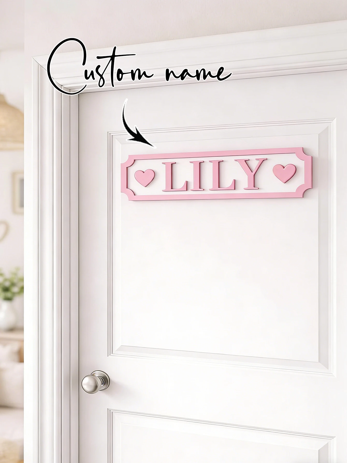 Custom Pink Border Wooden Name Sign Personalized 3D Letter Plaque Baby Girl Pastel Nursery Wall Decor Newborn Shower Bedroom image 2