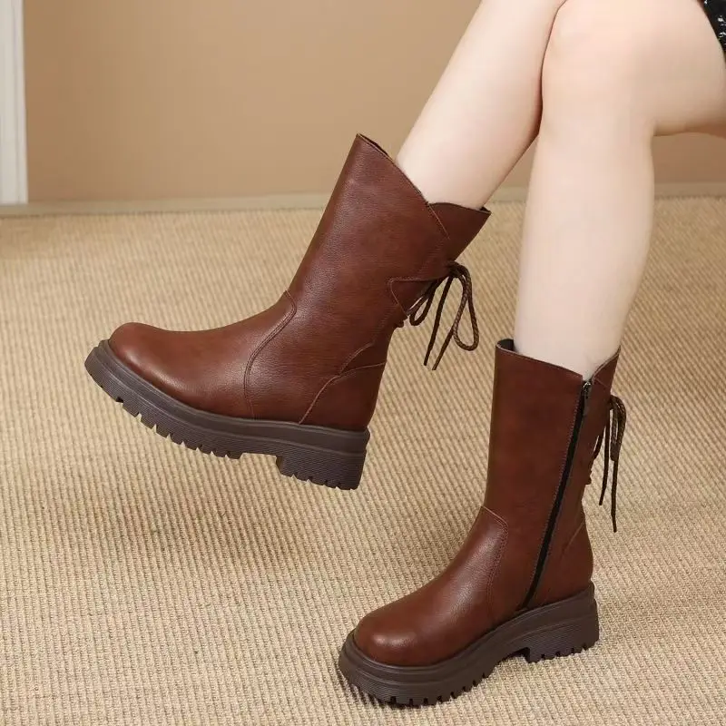 

2025 Winter Insulated Mid-calf Women's Boots Outdoor Thick-Soled Heightened Comfortable Warm Stylish And Casual Cotton Shoes