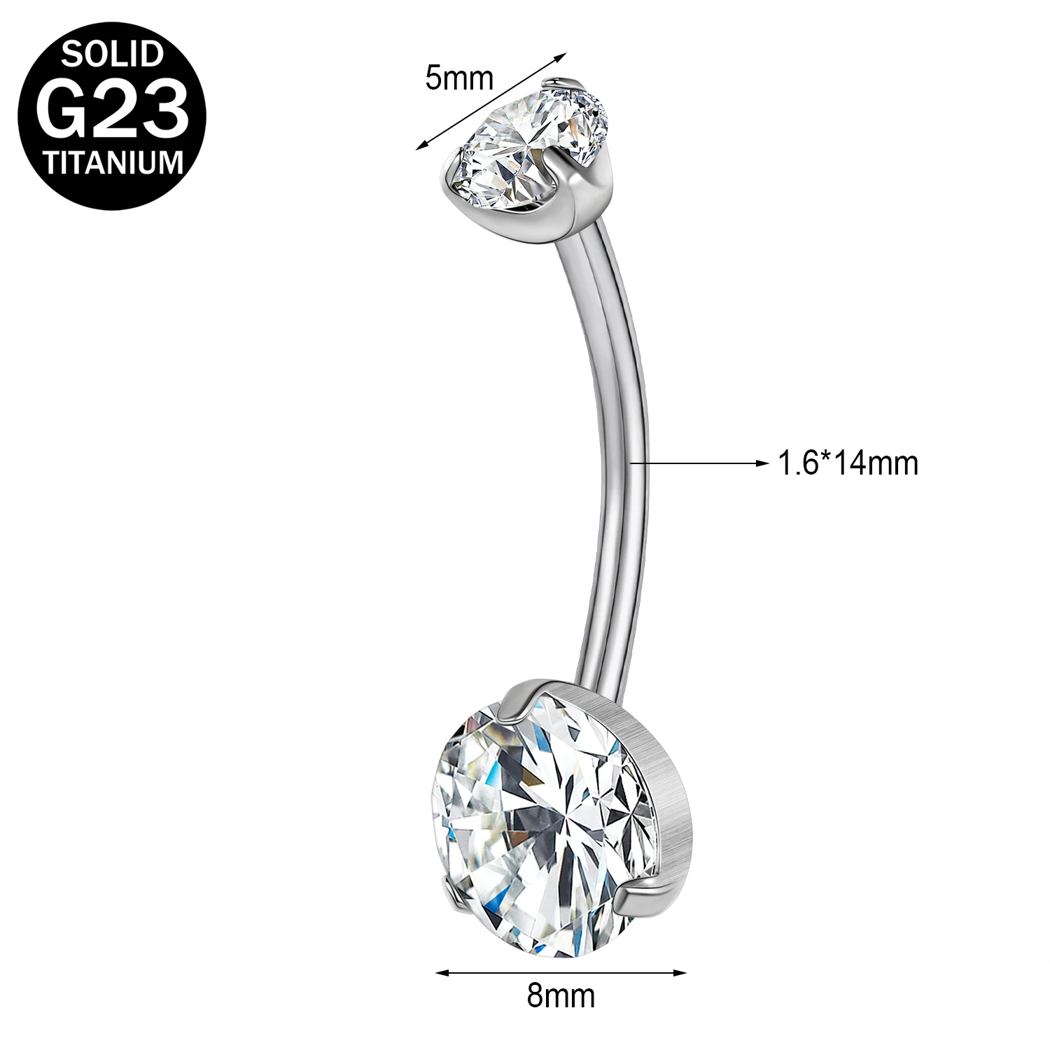 Women's G23 Titanium Belly Button Ring with CZ Crystal