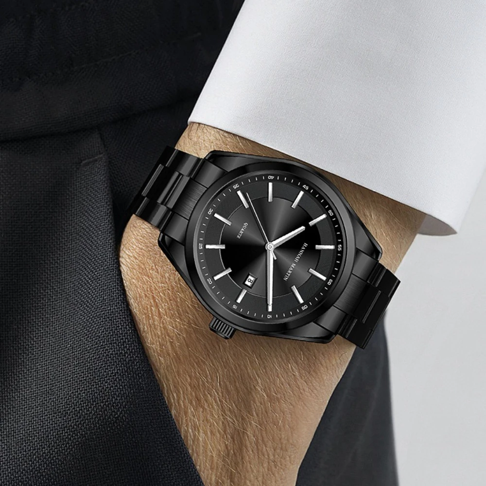 HANNAH MARTIN Men Watch 1381 Luxury Watch Fashion Waterproof Calendar Steel Strip Quartz Watches for Men Relogios Masculino