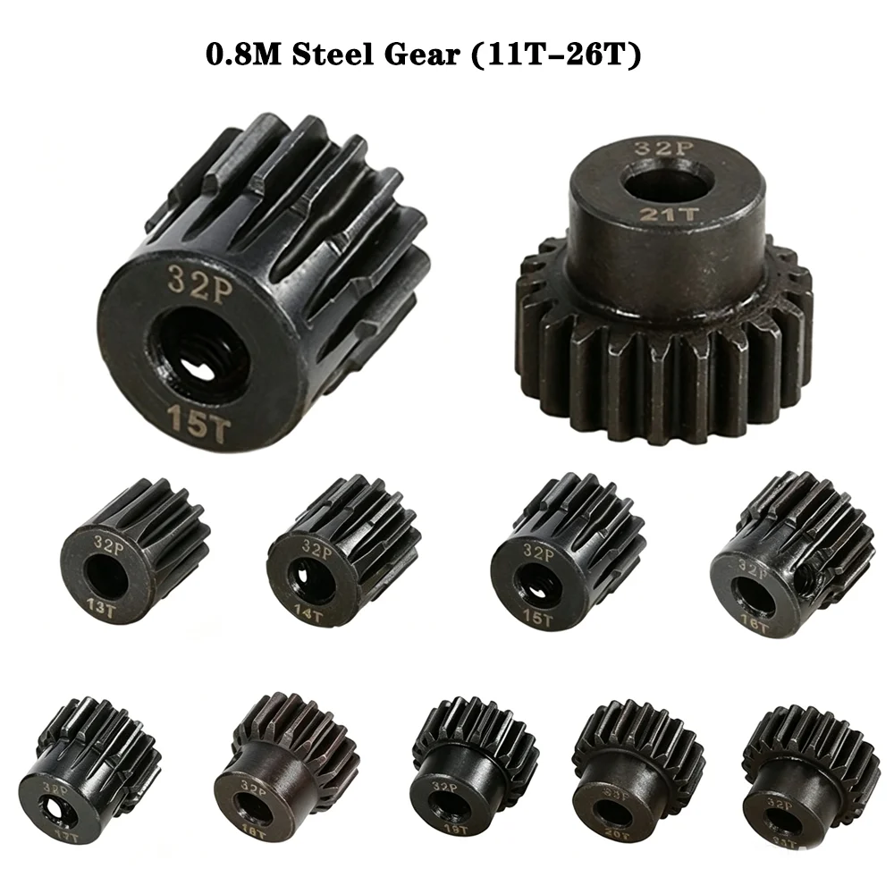 32P M0.8 5mm 11T 12T 13T 14T 15T 16T 17T 18T 19T 20T 21T 22T-26T Black Steel Metal Pinion Motor Gear RC Model Car Accessories