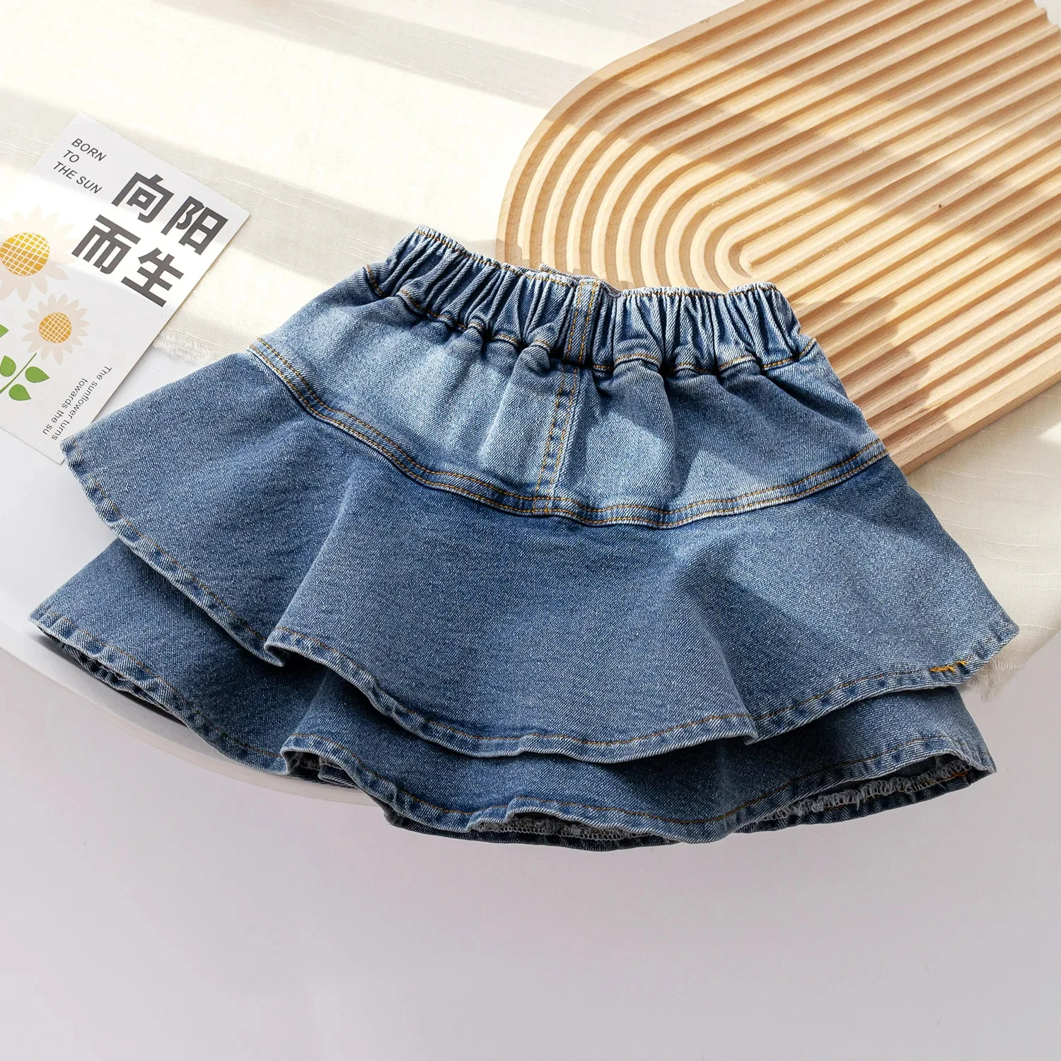 Girls Denim Shorts 2 Layers Ruffled Cake Skirt Teenage Girl Jeans Kids Workout Fashion Skirt Shorts Summer Sports Short Pants