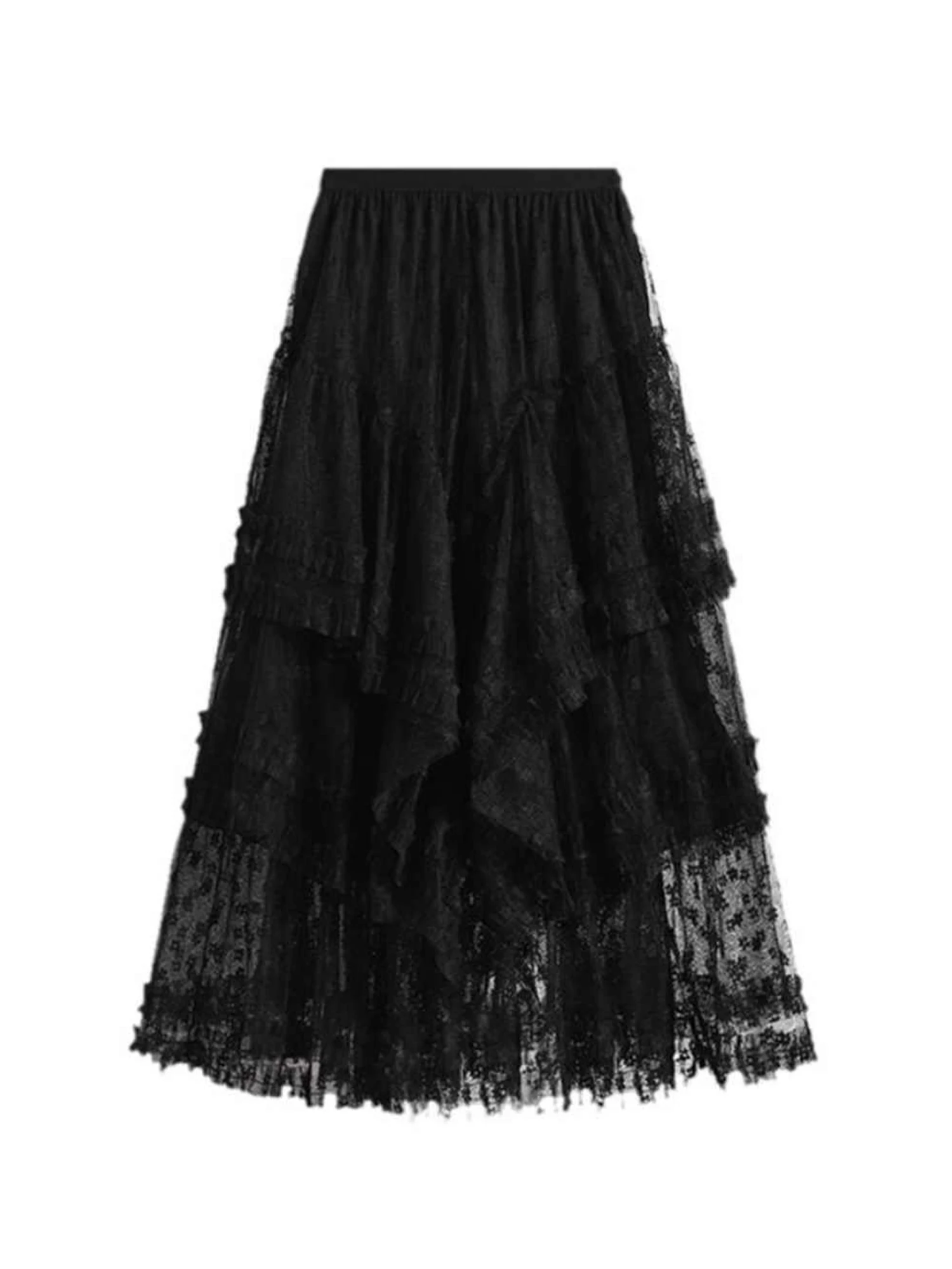 Women's White Lace Skirt Vintage Mid Long A-line Skirt Harajuku Aesthetic Y2k Oversize Skirts 2000s Fashion Clothes Autumn 2025