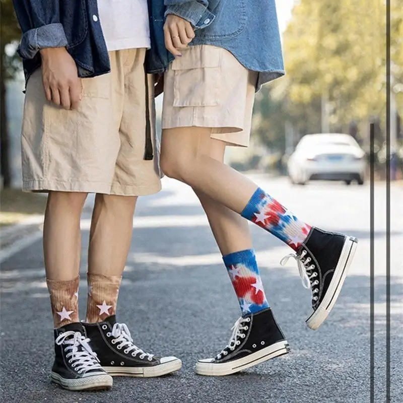 

L38E Unisex Star Gradient Tie-Dye Print Socks Winter Warm Terry Hip Hop Street Skateboard Basketball Cotton Hosiery