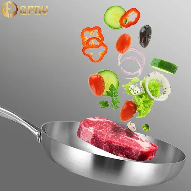 Frying Pan 304 Stainless Steel Woks Non-stick Frying Pot 22/24/26/28cm Cooking Wok Flat Frying Pan Induction Gas Cookware