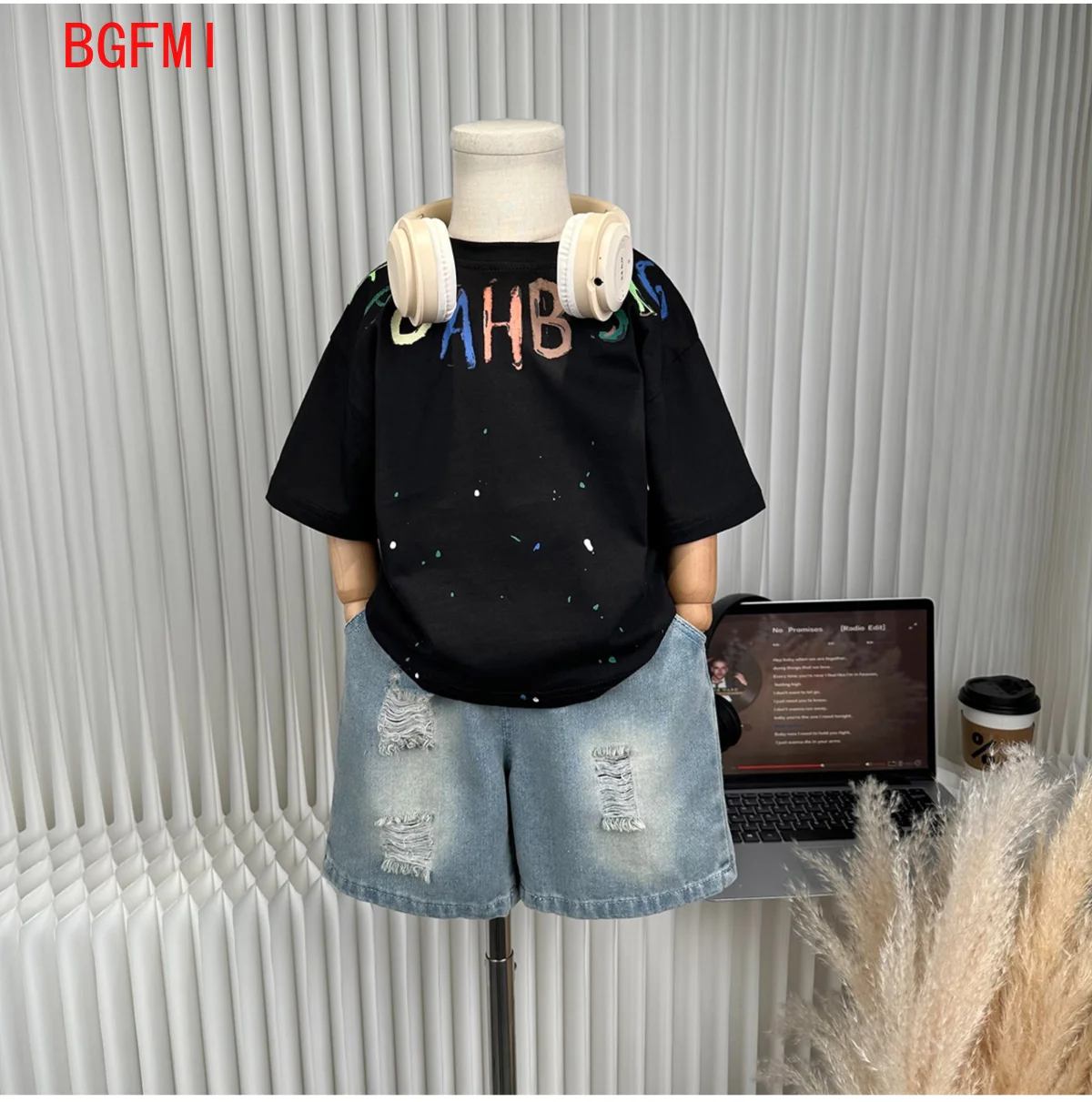 2-11 Y Summer Baby Boys Clothes Letter Ripped Jeans Suit Children Short Sleeved T-Shirt + Denim Shorts  2pcs Set Casual Outfits