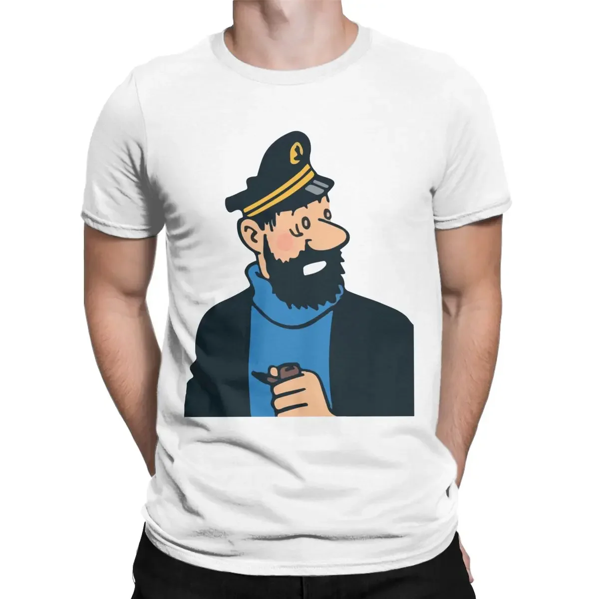 Hipster Captain Haddock T-Shirts for Men Crew Neck Cotton T Shirts Cartoon Short Sleeve Tee Shirt Graphic Clothing