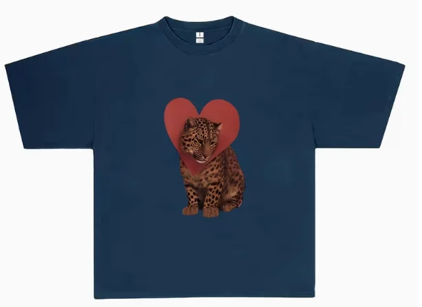 sitting leopard New Model personality Clothes Oversized Unisex T-shirt Fashion Hip Hop Street Trendy Cotton Comfortable soft tee