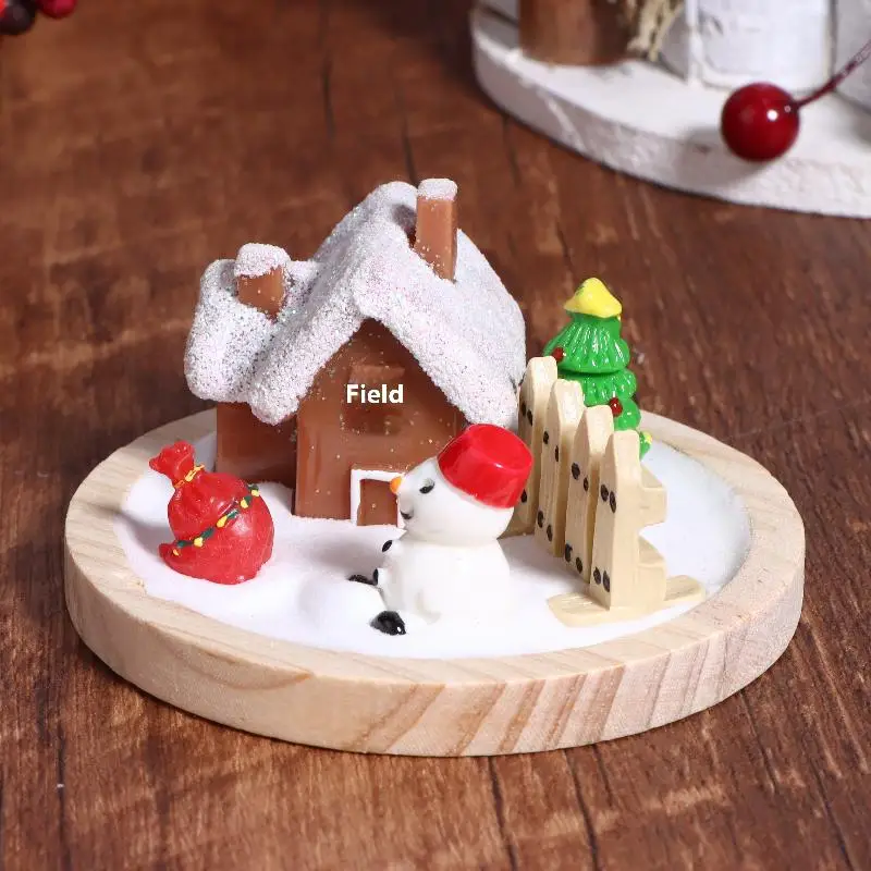 Mini casa de nieve navideña, adorno de escena de muñeco de nieve, árbol de Navidad, decoración de casa de muñecas, microadornos para paisajismo, regalos de navidad