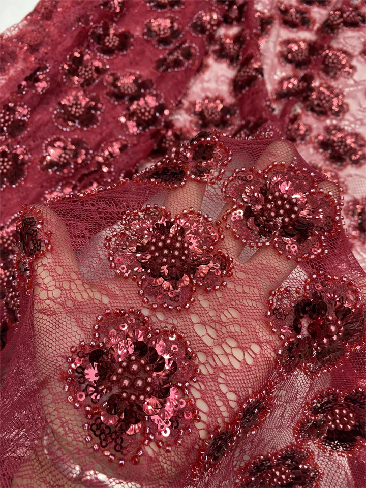 

Latest African 3d Flower Lace Fabrics 2026 High Quality Luxury Sequins Beads Embroidery French Tulle Nigerian Wedding AXZ6435