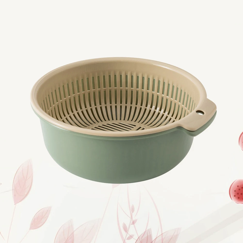 

Plastic Draining Basket Double Layer Fruit Vegetable Washing Filtering Storage Basket 360 Rotatable Detachable Kitchen Colander