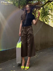 Clacive Fashion Loose Brown Women's Pants 2025 Casual High Waist Calf Length Trousers Elegant Classic Pants Female Clothing