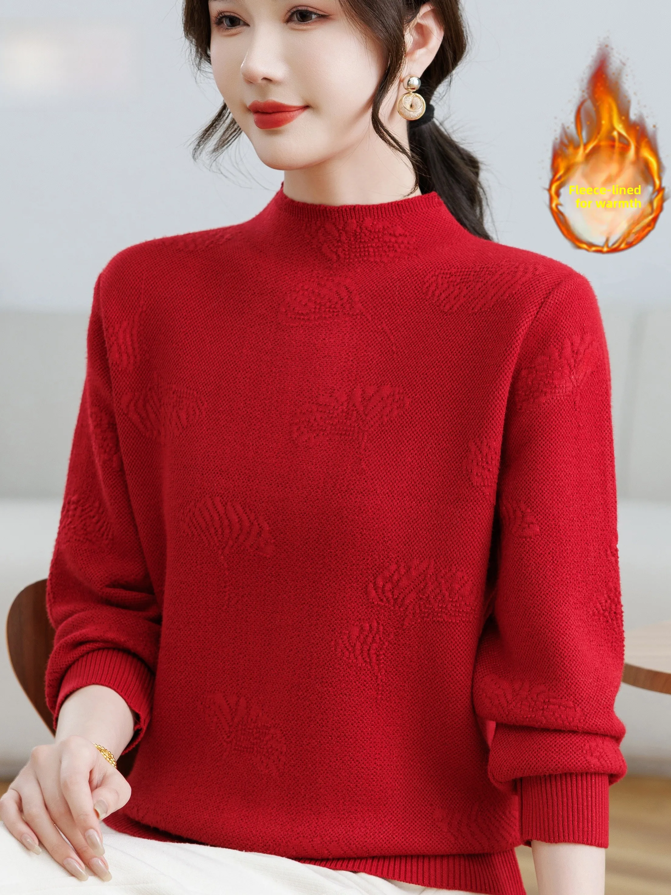 

Модный свитер с высоким воротником на подкладке для женщин, осенне-зимний теплый базовый слой, топ-сли для мамы среднего возраста...