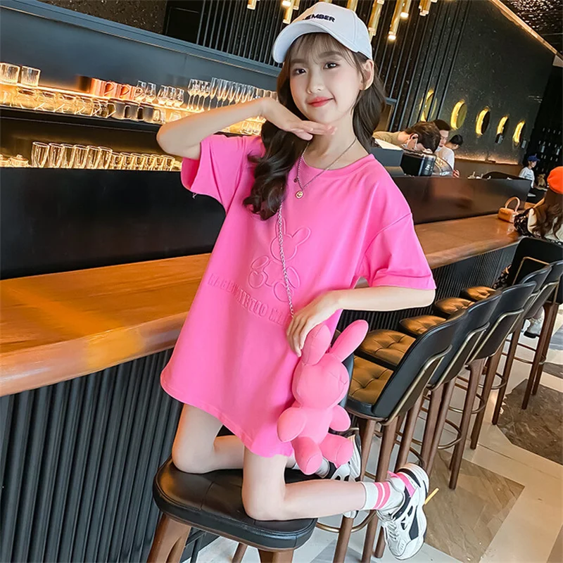 Girls Summer dress 2024 new CuHK children Korean version of cute T-shirt skirt 6-12 years old 15 years old tide