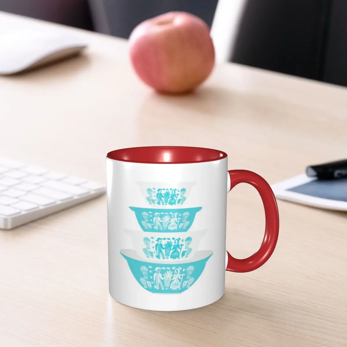 Vintage Pyrex Butterprint Turquoise Nesting Bowls Mug Funny Ceramic Coffee Cups Tea Mugs Milk Cup Drinkware Gift for Friends