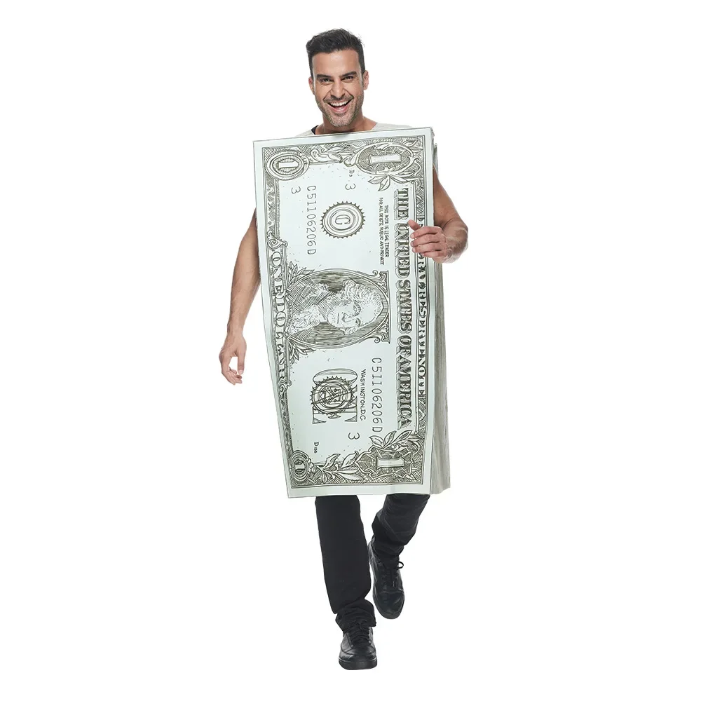 

Funny Adult Dollar Bills Costume Halloween Unisex Jumpsuit Paper Money Cosplay Outfit Carnival Party Purim Fancy Dress